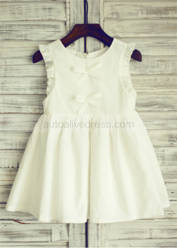 Cotton Bows Decorated Flower Girl Dress 
